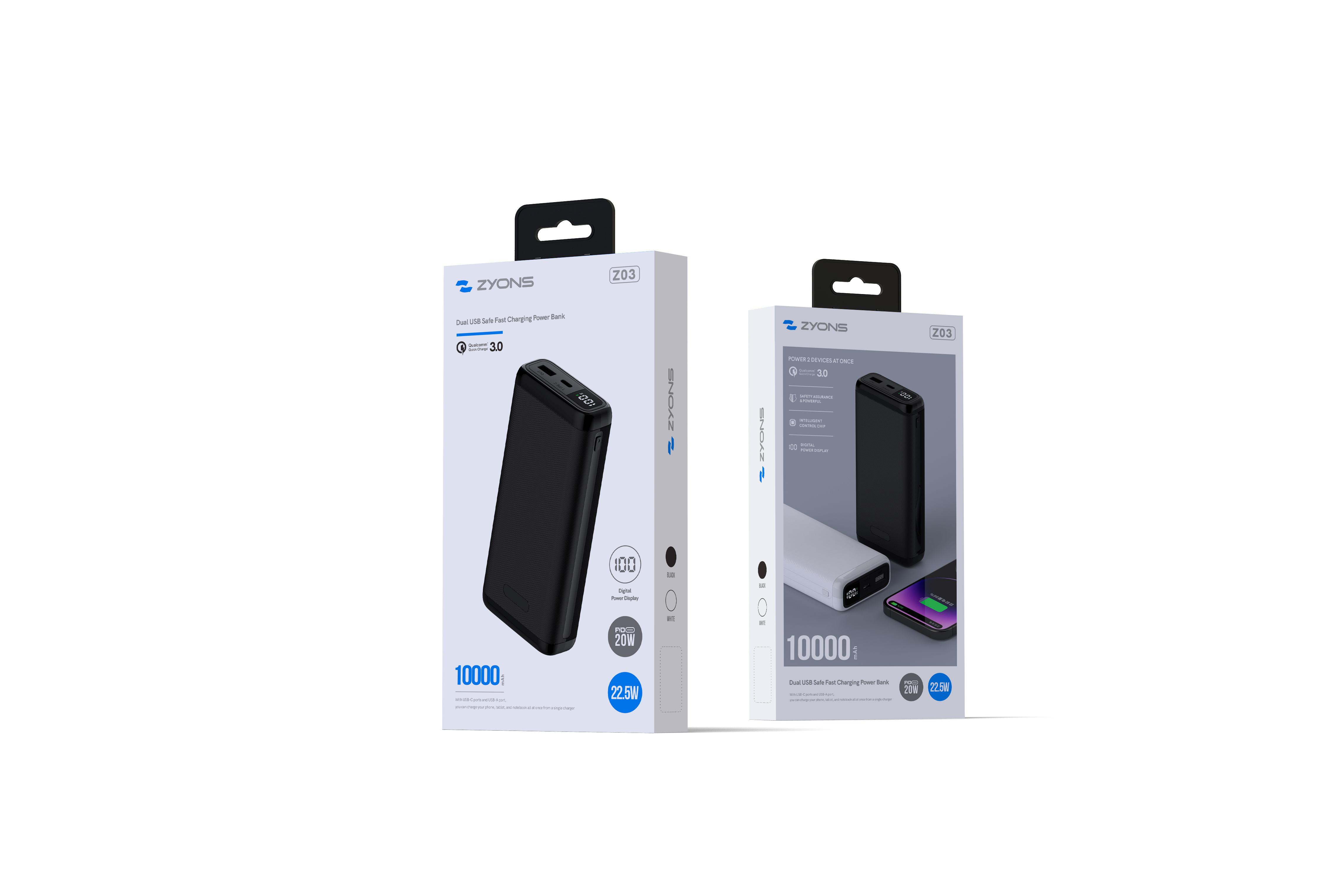 Z02 Power Bank 10000mAh PD 20W & Dual USB(A+C)