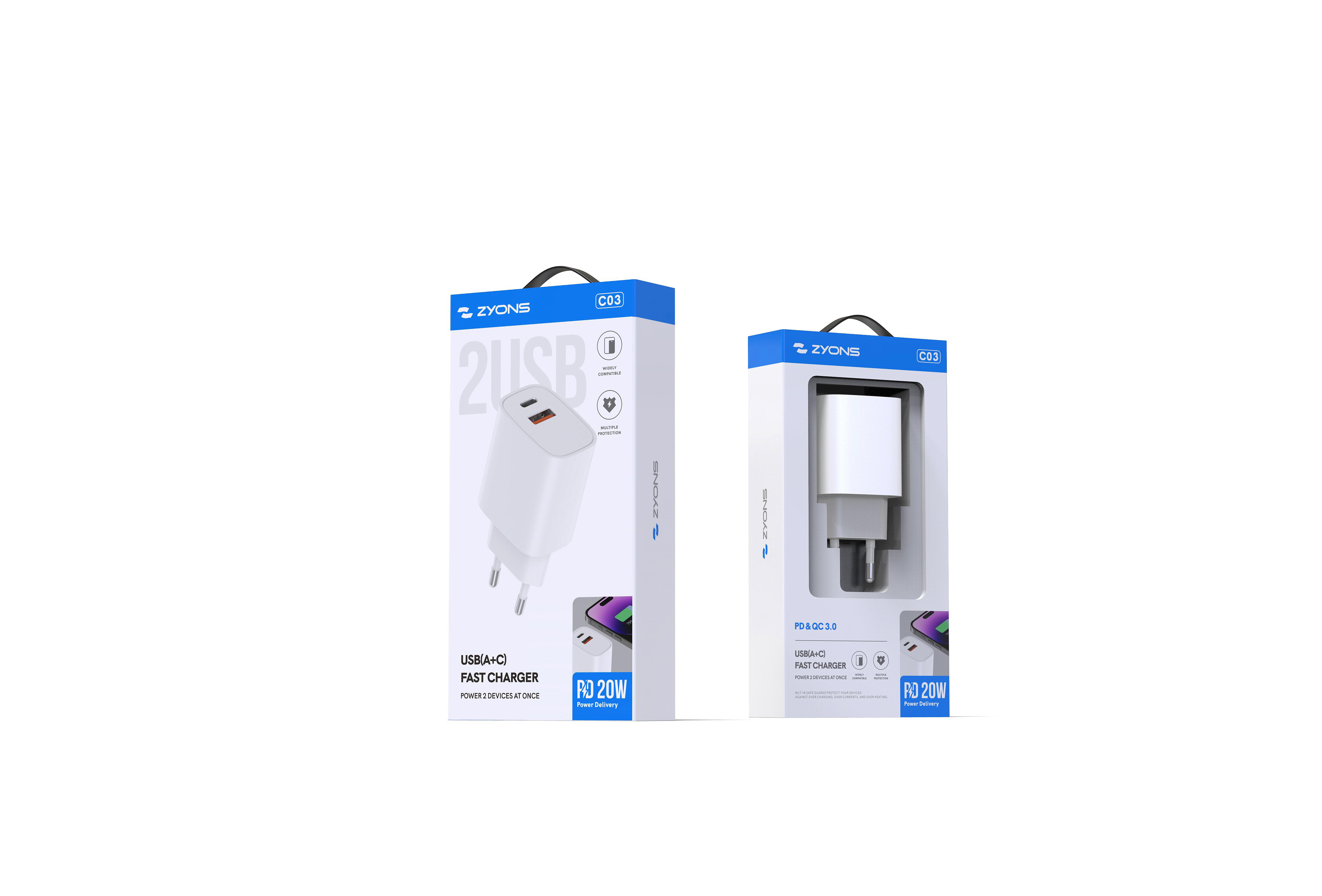 C03 Charger PD 20W & 2 USB(A+C)