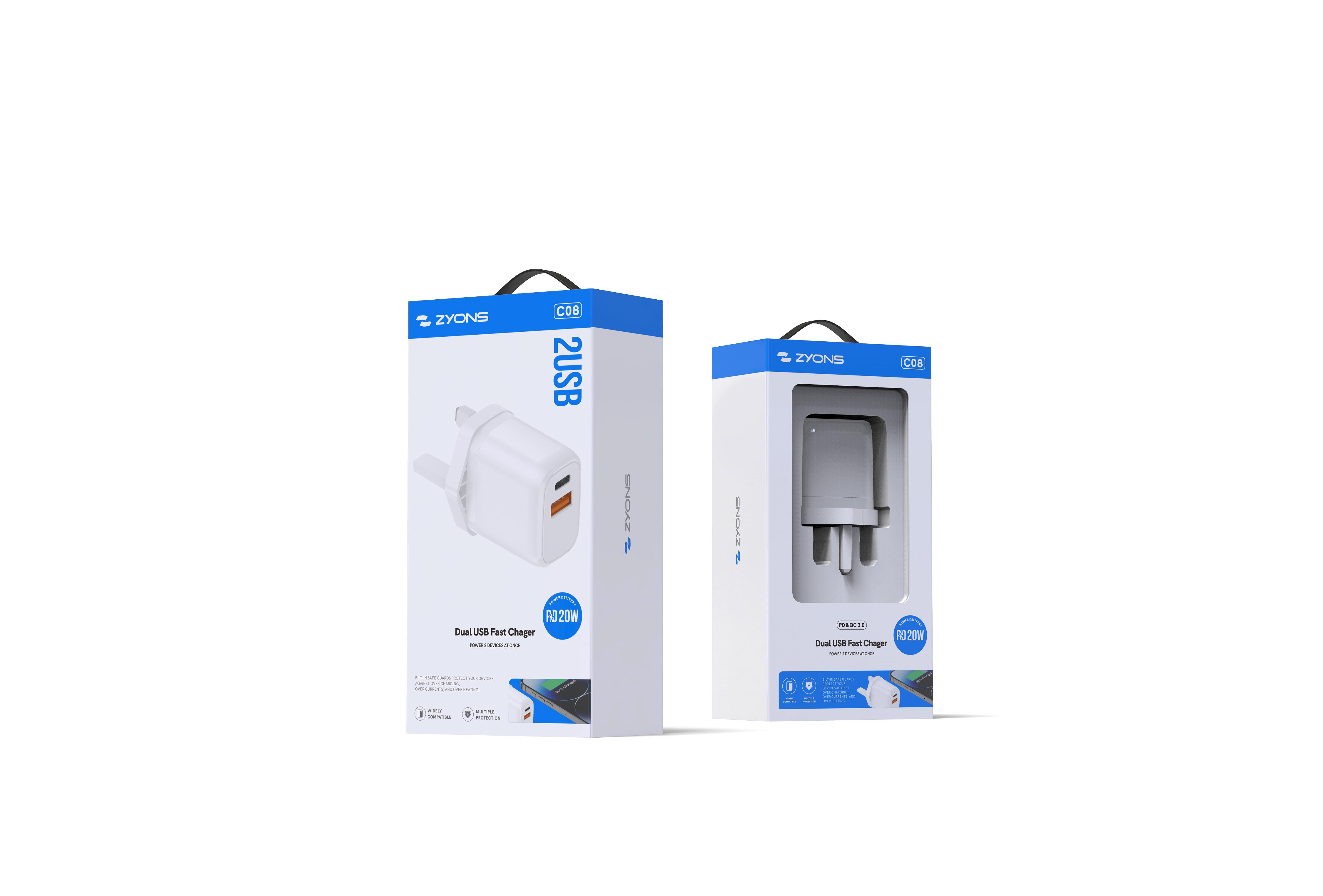 C08 Charger PD 20W & 2 USB(A+C)
