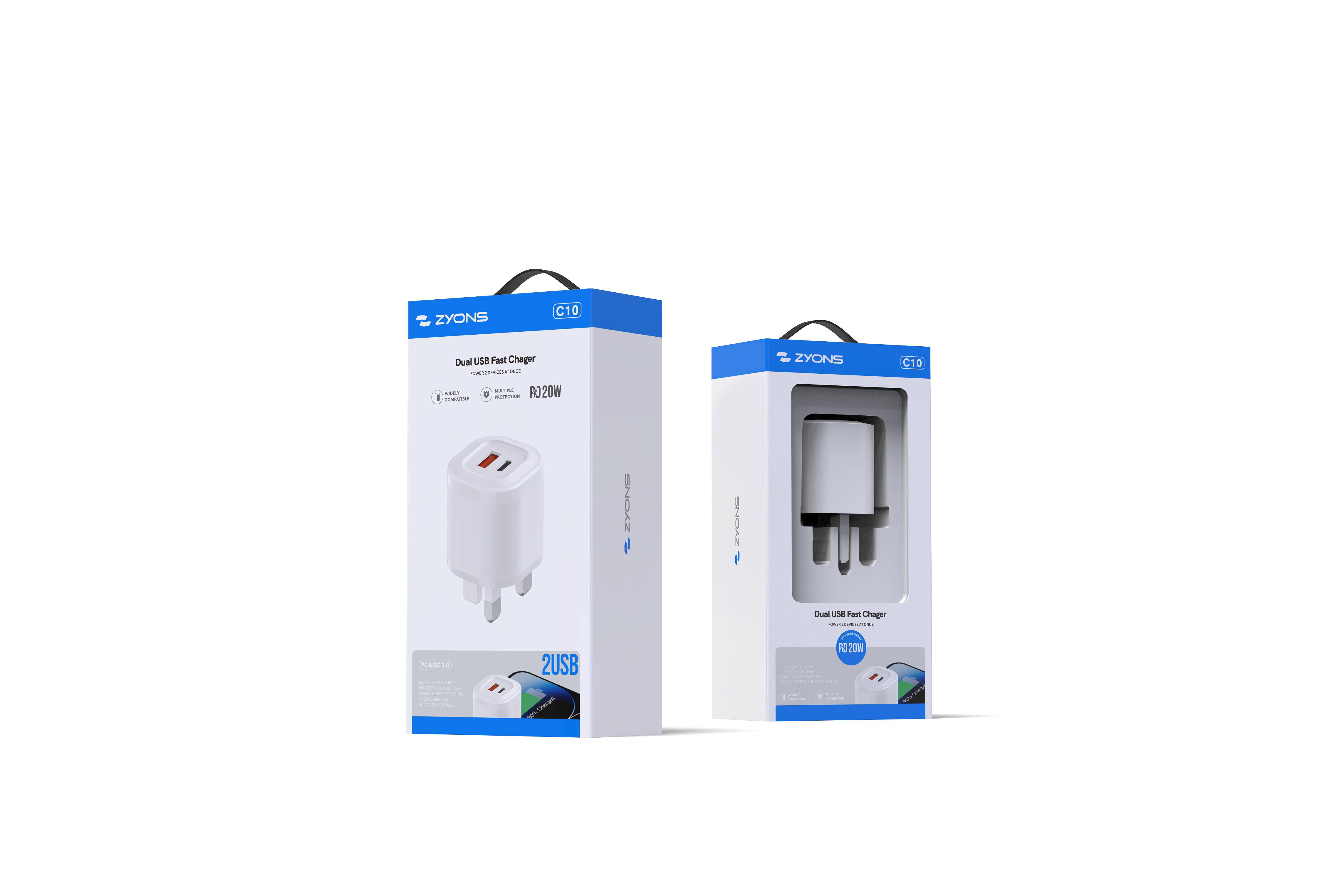 C10 Charger PD 20W & 2 USB(A+C)